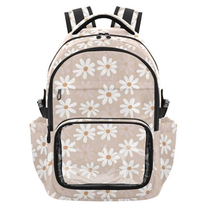25L Custom Print Khaki Daisy Floral Travel <b>Rucksack</b> Teenager Students Children Girls Boys School Backpack with PVC Pocket - Product Image 1