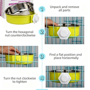 Comedero y Bebedero Colgante Desmontable de Acero Inoxidable y Plástico con Diseño de Corazón <span class=keywords><strong>para</strong></span> Jaulas de Perros y Gatos, Venta al por Mayor de Fábrica - Product Image 2