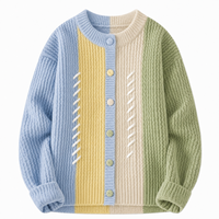 Herren Asymmetrischer Colorblock Grobstrick-Cardigan, Winter Oversized Pullover mit Fallschulter, OEM/ODM Individuelles Logo, Großhandel mit Niedriger Mindestbestellmenge