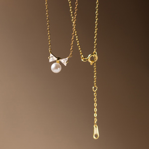 GSN04 alla moda S925 argento Sterling cubico Zirconia <span class=keywords><strong>fiocco</strong></span> <span class=keywords><strong>con</strong></span> conchiglia <span class=keywords><strong>collana</strong></span> pendente <span class=keywords><strong>di</strong></span> <span class=keywords><strong>perle</strong></span> per donna - Product Image 5