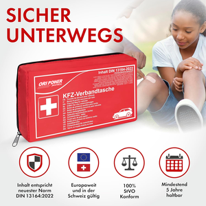 Trousse de premiers secours automobile ORI-POWER conforme à la norme DIN 13164:2022 avec service de dédouanement et livraison porte-à-porte pour des ventes sécurisées - Product Image 5