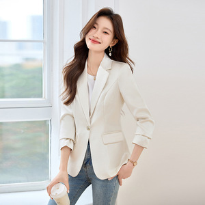 Women's Black Blazer Polyester Solid Color Anti-Wrinkle Formal Suit Jacket - Product Image 4