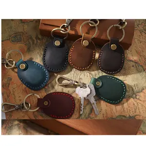 Leather Cover Card Holder Keychain ID Card Case Unisex IC Alarm Tag Mark Protective Case Car Keychain Holder