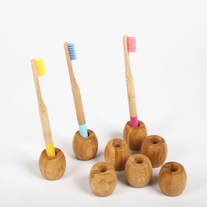 Bamboo <b>Toothbrush</b> <b>Holder</b> Set Natural Wood Base For Home Use Soft Nylon Bristle <b>Toothbrushes</b> - Product Image 1