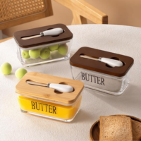 Boîte de rangement pour beurre en verre avec couvercle en bambou, plat à beurre en verre avec couteau