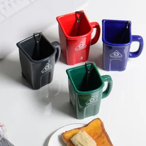 Кружка в форме корзины для переработки, синяя мусорная корзина, квадратная форма, керамическая большая кружка для кофе или чая, вмещает до 12 унций