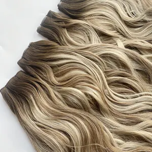 2024 Hot Selling Russian Double Drawn Balayage Color Curly Natural Wave Invisible Genius Weft Human Hair Extension