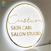 Enseigne néon ronde en acrylique style industriel, plaque rétroéclairée LED avec lettres dorées sur miroir transparent pour intérieur de bar rétro ou café