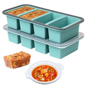 Silicone Freezer Tray with Lid 4 Compartments 250ml BPA Free Food Storage Container for Baby Food Soup Microwave Dishwasher Safe - Product Image 1