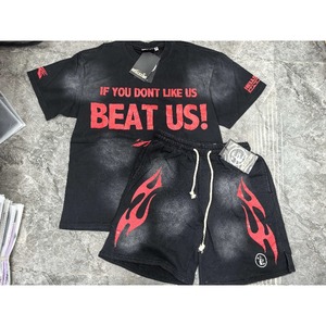 เสื้อยืดเซ็ต Stock NFC Hell Star ทรงโอเวอร์ไซส์ สไตล์ฮิปฮอป สตรีทแวร์ ลุควินเทจ ผ้าคอตตอนฟอกสี เสื้อแขนสั้น ชุดเซ็ตสำหรับผู้ชาย - Product Image 1