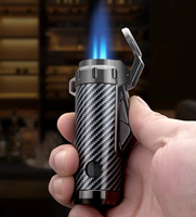 Briquet à triple flamme pour cigares avec réservoir de gaz visible, coupe-vent, rechargeable au butane, en métal, pour cigares, logo personnalisé, vente en gros