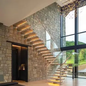Amerika sıcak satış katı ahşap basamaklı modern tasarım yüzer merdiven