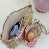 Trousse de Maquillage Florale Brodé Style Champêtre Français Grande Capacité, Sac de Rangement pour Rouge à Lèvres, Lot de 3 Pochettes Fleuries Rose Doré Vert