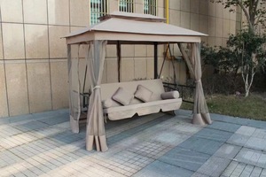 Chaise à bascule double de luxe pour l'extérieur, en métal, avec auvent de jardin, lit à bascule, kaki, pare-soleil pour <span class=keywords><strong>patio</strong></span>, hôtel, parc, villa - Extérieur - Product Image 6