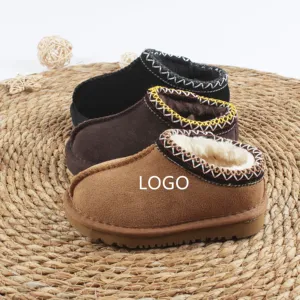 Haute qualité nouveau automne hiver femmes enfants chaussures daim appartements plate-forme chaud casual neige bottes fourrure bout rond pantoufles