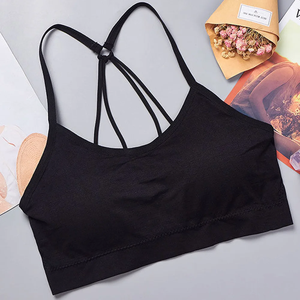 Ropa interior deportiva para mujer, top corto sin costuras para yoga y fitness, con tirantes anchos con letras, cómodo para entrenamiento, sin aros. - Product Image 3