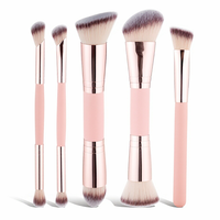 Ensemble de 5 pinceaux de maquillage de voyage à double embout, pour blush et contour, poils synthétiques doux, trois couleurs