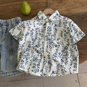 Chemises fines pour garçons, nouvelle collection d'été, design <span class=keywords><strong>peinture</strong></span> à l'encre, t-shirts à manches courtes en coton pur pour enfants - Product Image 2