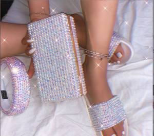 Pochette de soirée de luxe brillante pour femmes avec bandeau en diamant Ensembles de chaussures Mesdames Sexy Party Club Rhinestone Purse Headwear pantoufles - Product Image 5