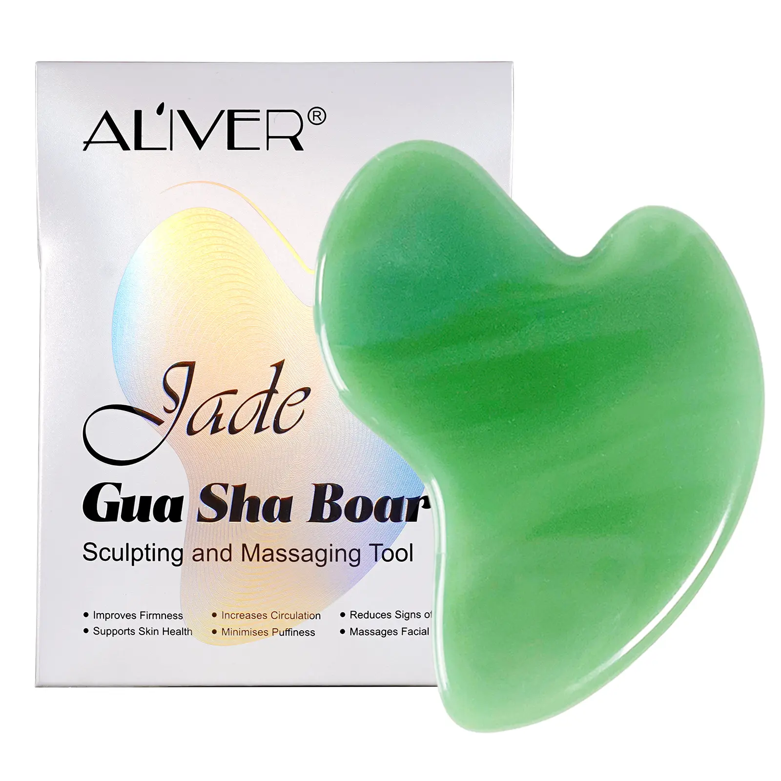 ALIVER Jade Gua Sha alat wajah papan Guasha batu giok alami untuk SPA Gua Sha alat pijat kerokan di wajah