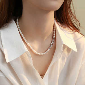 Collier de perles d'eau douce naturelles pour femmes WENCHI, boucle à 8 caractères, chaîne de pull, 450g - Product Image 5