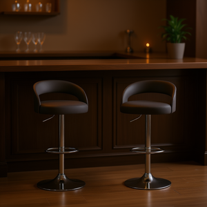 Ensemble de 2 tabourets de bar en tissu gris foncé, base chromée, meubles de bar modernes et contemporains, confortables, hauteur réglable - Product Image 2