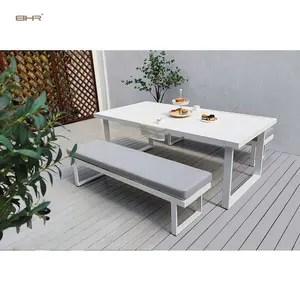 BHR Modern Aluminum Garden Furniture Patio Bench Set Outdoor Dining Bench Chairs with Dining Table