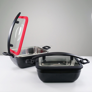 Scaldavivande a Tre Strati in Acciaio Inox 304, Pentola Riscaldante Nera per Buffet con Coperchio in Vetro, Adatta per Induzione - Product Image 5
