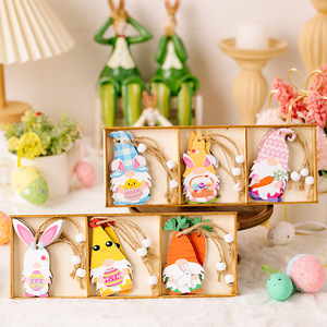Juego de decoración de madera de Pascua Conejo de Pascua Rábano Enano Colgante Decoración del hogar Suministros para fiestas navideñas - Product Image 2