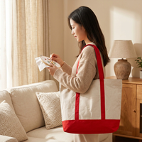 Sac fourre-tout pour femme en toile de coton, personnalisable avec impression de logo, avec poignée longue, grande et moyenne taille, avec fermeture éclair