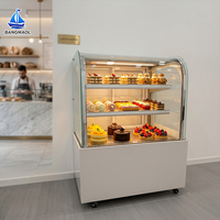 Vitrine à desserts en verre courbé sur mesure, base blanche, vitrine réfrigérée pour pâtisserie, boulangerie, café, hôtel