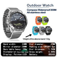NORTH EDGE Montre de plongée unisexe de luxe, sport et mode, entièrement en acier, montre intelligente à quartz, boussole, altimètre, baromètre, double affichage