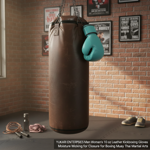 YUKARI ENTERPRISES Men Women's 10 oz Leather Kickboxing <b>Gloves</b> <b>Moisture</b> Wicking for Closure for Boxing Muay Thai Martial Arts - Product Image 3