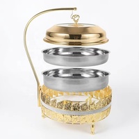 Chauffe-plat professionnel 20L en acier inoxydable à alimentation au gaz, idéal pour buffets de restaurant, traiteur, hôtels et mariages, avec support décoratif suspendu
