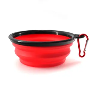 批发库存可折叠硅胶宠物水可折叠红色便携式狗碗