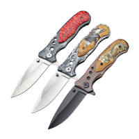 Couteau de poche pliable de survie pour le camping en plein air, lame en acier inoxydable, manche en bois, couteau EDC portable