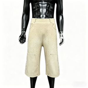 Pantalones Cortos Deportivos de Algodón con Cintura Elástica, Estilo Streetwear, con Pedrería, Lavado Ácido, Talla Grande para Hombre - Product Image 3