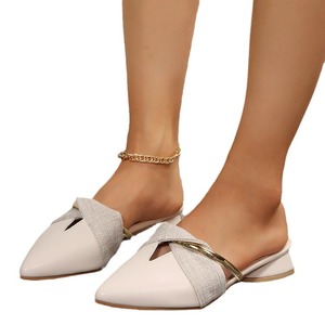 Mules blanches pour femmes, <span class=keywords><strong>talon</strong></span> bas, bout pointu, confortables, à porter au quotidien, polyvalentes, plates, décontractées, vente en gros, directement de l'usine - Product Image 5