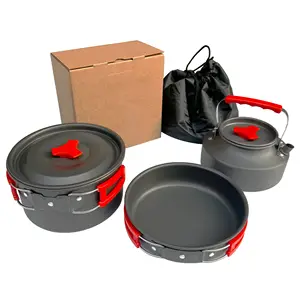 camp gear outdoor Open Fire Cookware Lightweight Camping Pans and,Pots Kit Hiking Cooking Gear for 3-4 Person/