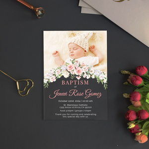 Primera Comunión Bautizo Blush Flores blancas Acrílico Tarjeta <span class=keywords><strong>de</strong></span> invitación para niña bebé Bautismo con imagen - Product Image 3