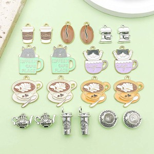 Pendentifs à thème chat et café en alliage de zinc, accessoires de bijoux DIY pour la création de bracelets et colliers, ensemble de breloques unisexe, cadeau - Product Image 1