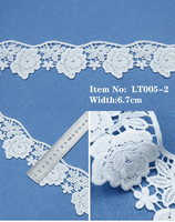 Bordure en dentelle de polyester blanche avec broderie florale pour accessoires vestimentaires et sacs