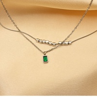 Mode tendance deux couches femmes femme argent plaqué en acier inoxydable chaînes minces strass pendentif collier ras du cou