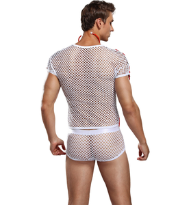 Usine directe hommes Sexy creux résille docteur Costume ensemble 3 pièces maille voir docteur jeu de rôle Lingerie pour Halloween - Product Image 5