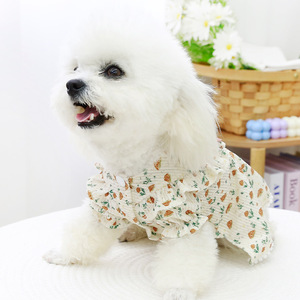 Mushroom Print Snap <b>Button</b> Skirt For Small <b>Dogs</b> Teddy Bichon Spring Outfit Cute Dress With Bow And Leash Ring - Product Image 3