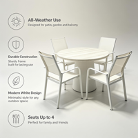 Ensemble de mobilier de restaurant d'extérieur en gros : chaises en tissu avec structure en aluminium blanc et table ronde en marbre pour patio, hôtel, café