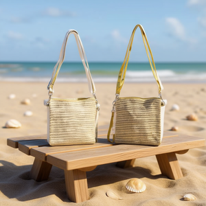 Sac à main double face en paille synthétique PP, sac bandoulière 18x20 cm, sac fourre-tout promotionnel - Product Image 2