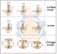 Acier inoxydable 304 laiton vis chicago vis sexe boulon pour ceinture en cuir livre reliure Chicago vis