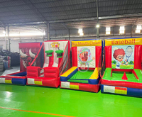 Jeux gonflables 4 en 1 : Jeu de lancer Bull Toss, Hoop Shot, Big Mouth Clown, et Jeu de cible de baseball pour la location événementielle