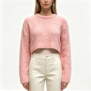 Maglione da Donna <span class=keywords><strong>Jenna</strong></span> OEM & ODM Personalizzato Colore Giallo Collo a R Manica Lunga Vestibilità Ampia Alta Qualità Casual Vendita all'Ingrosso - Product Image 4